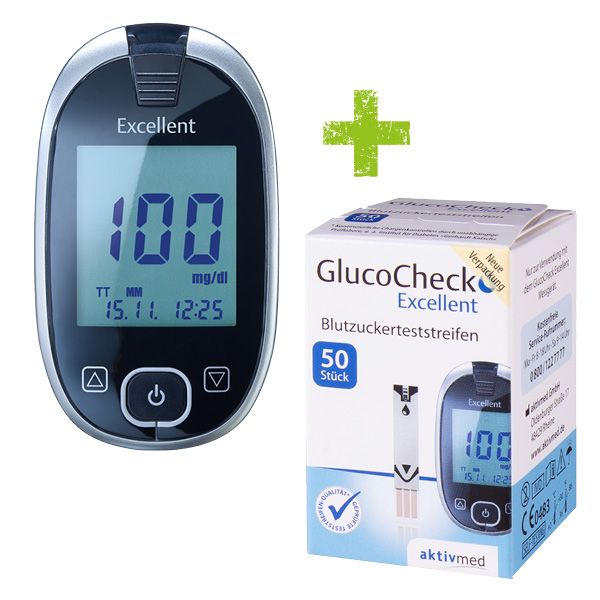 GlucoCheck Excellent Mess-Set - mg/dl zur Blutzuckerkontrolle mit 60 Streifen