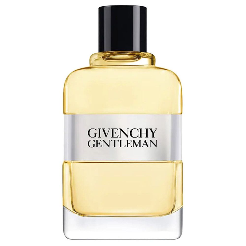 Givenchy Gentleman Eau de Toilette Flakon mit schwarzem Verschluss und silbernem Etikett.