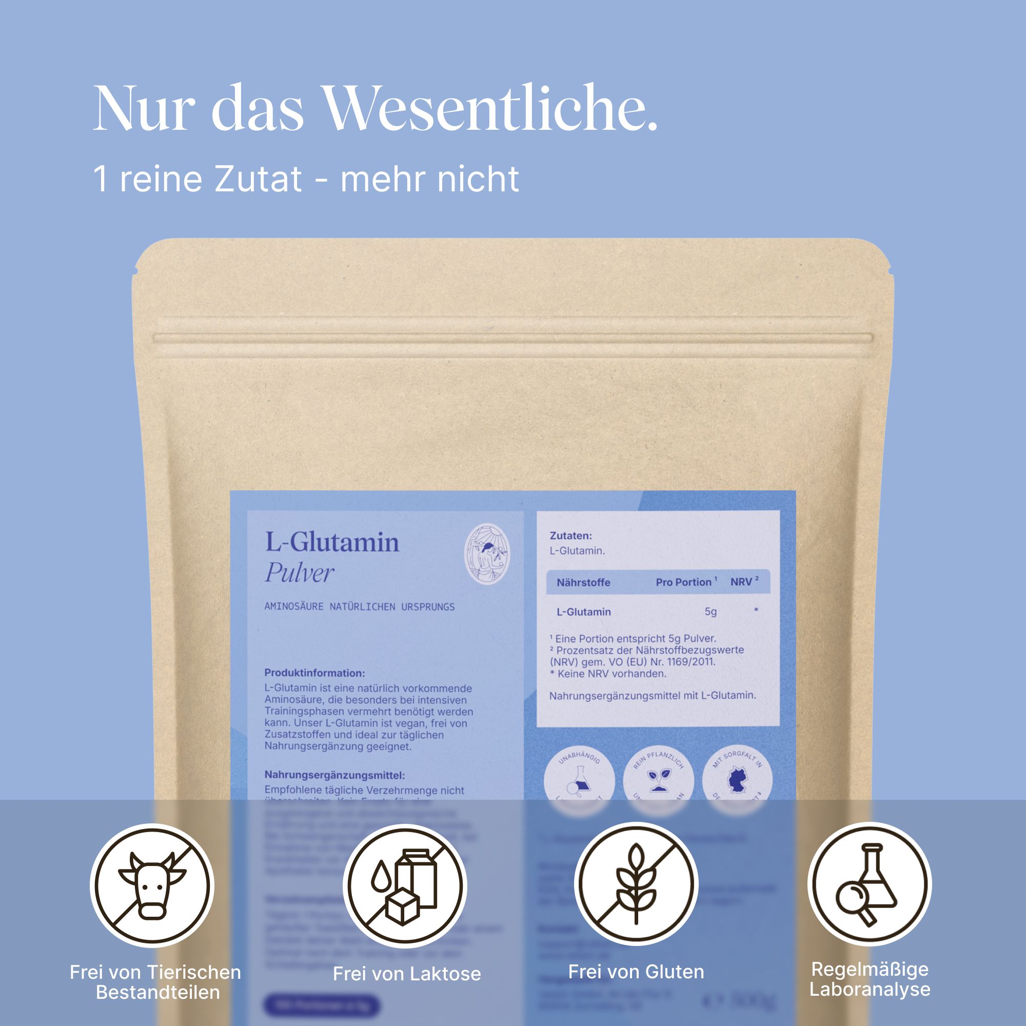 VETAIN L-Glutamin Pulver: 1 reine Zutat, frei von Tierischen Teilen, Laktose, Gluten.