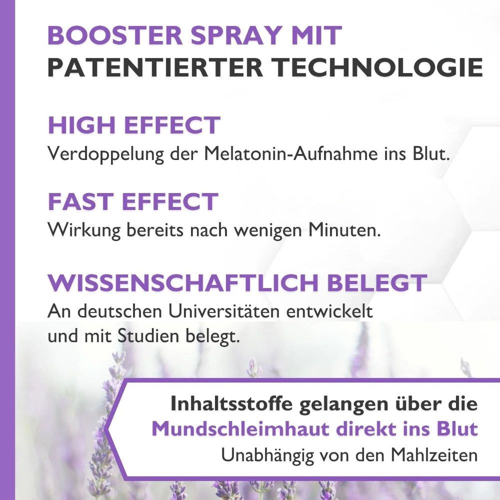 Text: Booster Spray mit patentierter Technologie. High Effect, Fast Effect, Wissenschaftlich belegt.