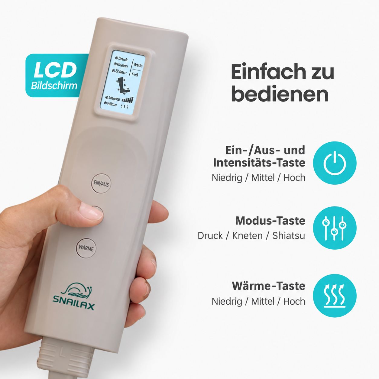 Nackenmassagegerät mit Shiatsu-Knetknoten und Luftkompressionsmassage für Rücken und Schultern.