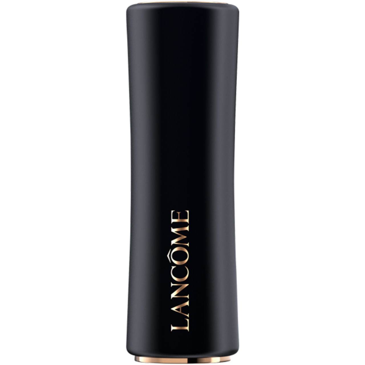 Schwarze Lippenstifthülse von Lancôme. Goldfarbener Schriftzug. Geschlossene, zylindrische Form.