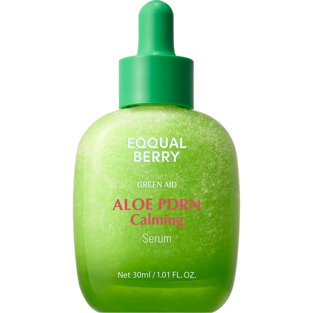 Grüne Flasche mit Pipette, EQQUAL BERRY Aloe PDRN Calming Serum, 30ml.