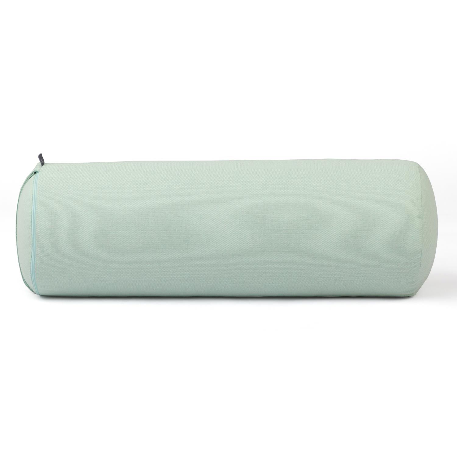 Zylindrisches Yoga-Bolster in Mintgrün. Stoffbezug mit Reißverschluss. Abgerundete Enden.