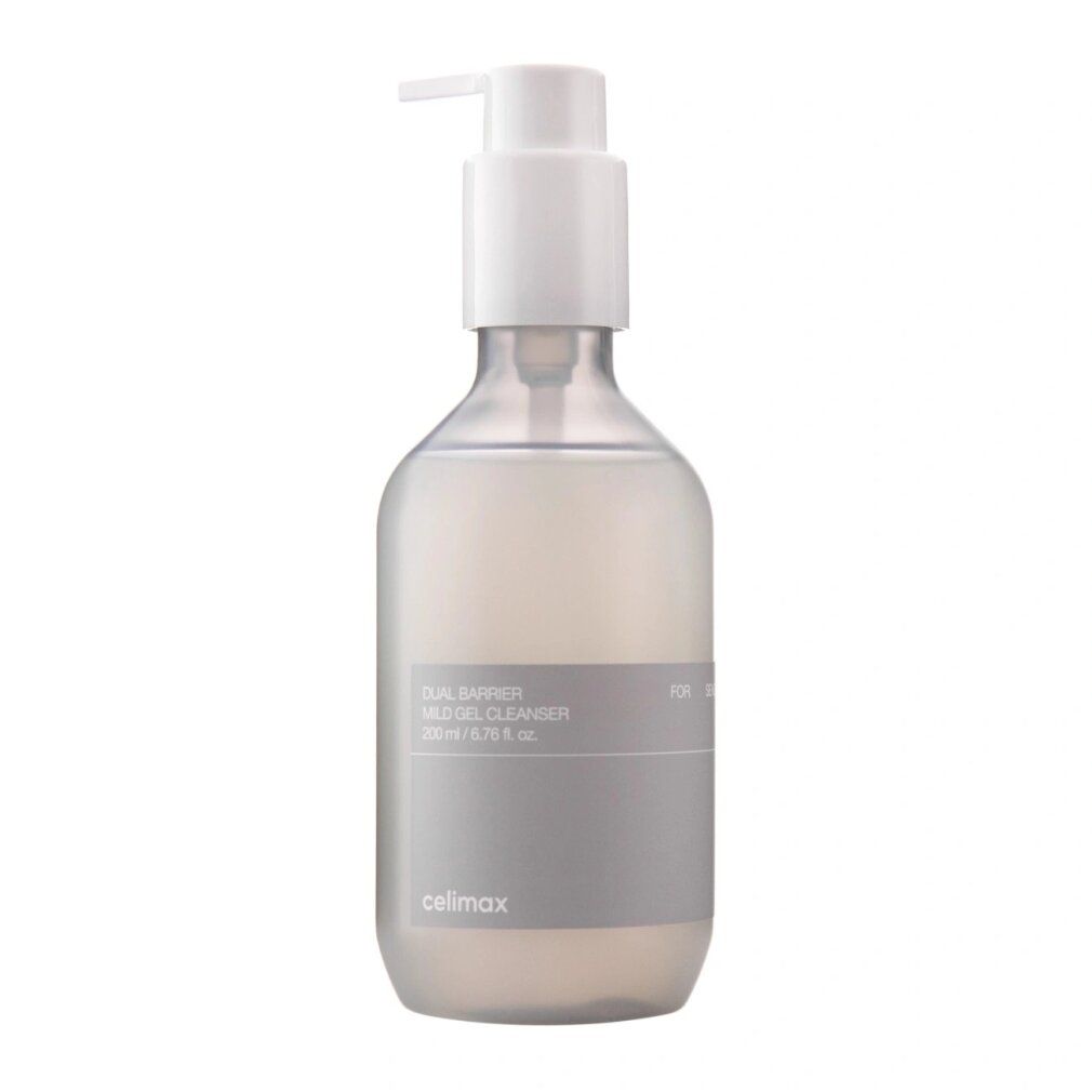 Celimax Dual Barrier Mild Gel Cleanser, 200ml, in durchsichtiger Flasche mit weißem Pumpspender.