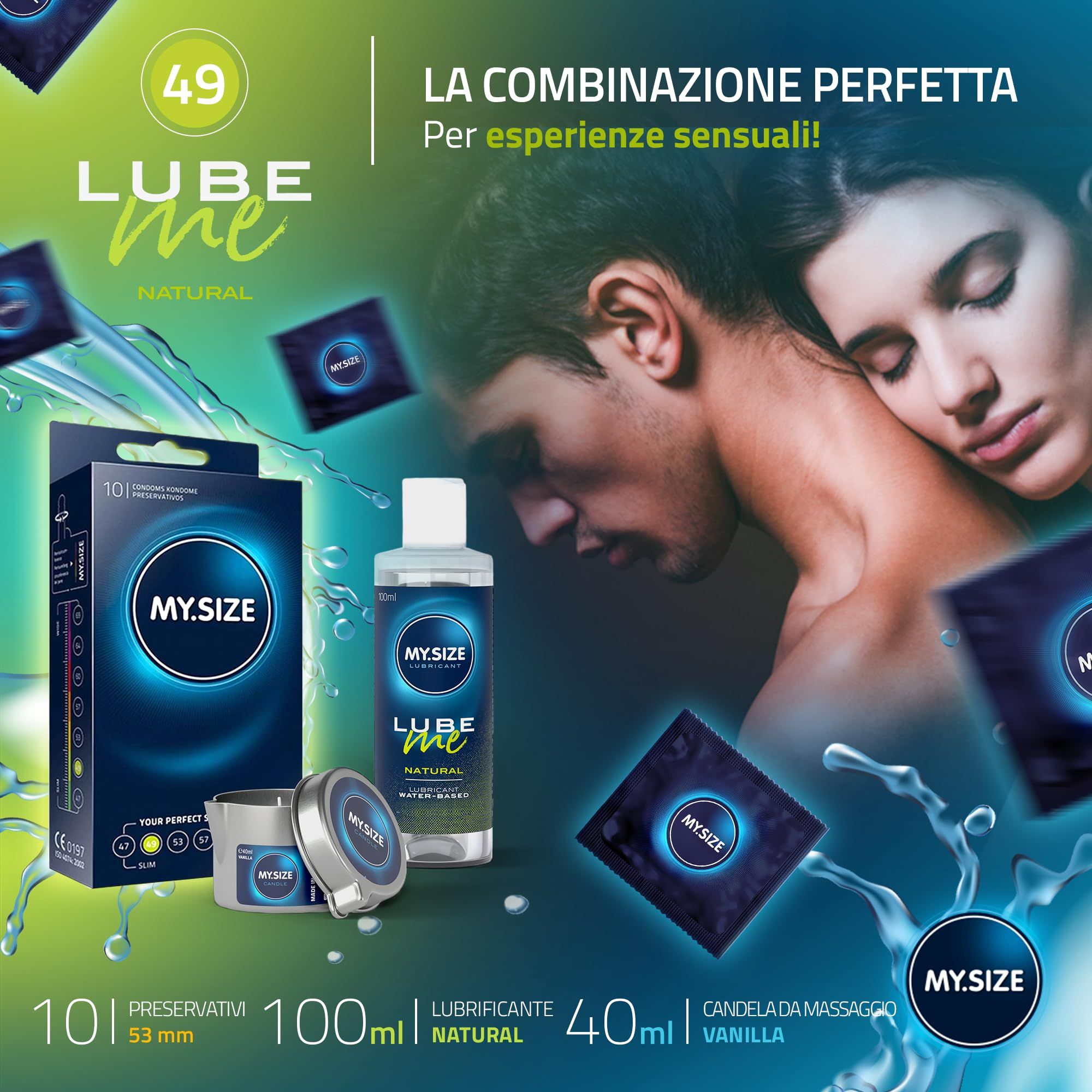 MY.SIZE PRO Kondome + LUBE ME Natural + Body Candle Set