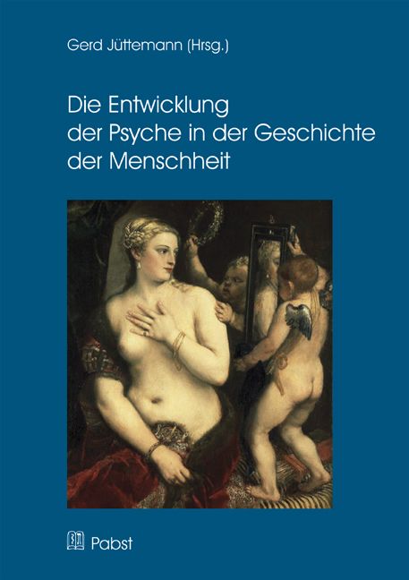 Buchcover: "Die Entwicklung der Psyche in der Geschichte der Menschheit". Titel und Autor. Kunstwerk mit Figuren.