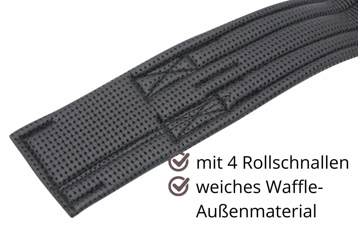 Schwarzer AMKA Kurzgurt Waffle mit weichem Waffle-Außenmaterial und 4 Rollschnallen.