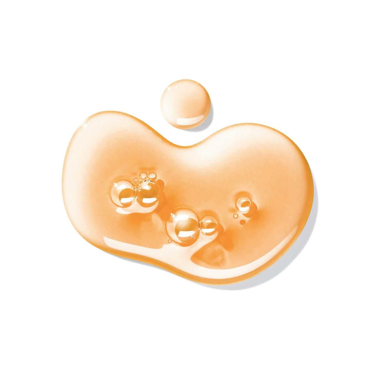 Gelartige Flüssigkeit mit Bläschen. Farbton: Orange. Auf weißem Hintergrund.
