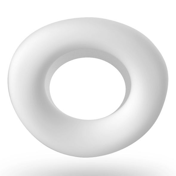 Weißes, ringförmiges Produkt mit abgerundeten Kanten. Das Produkt hat eine runde Öffnung in der Mitte.