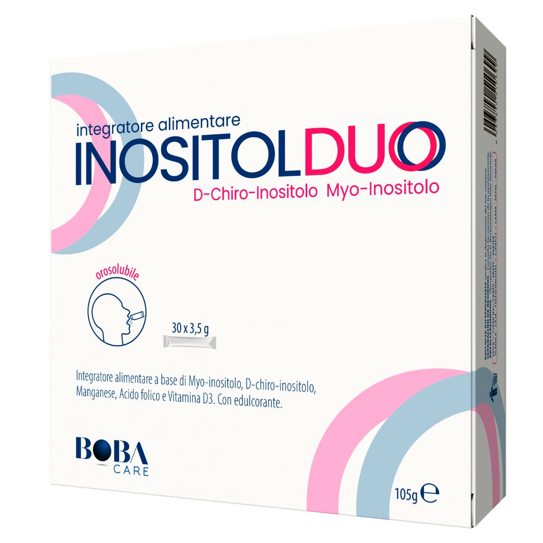 Verpackung BOBACARE Inositol Duo mit 30 Beuteln, 3,5g pro Beutel.