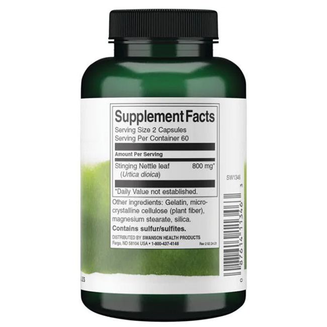 Rückseite einer grünen Flasche. Etikett mit Nährwertangaben, Inhaltsstoffen und Herstellerinformationen. Enthält 800 mg.