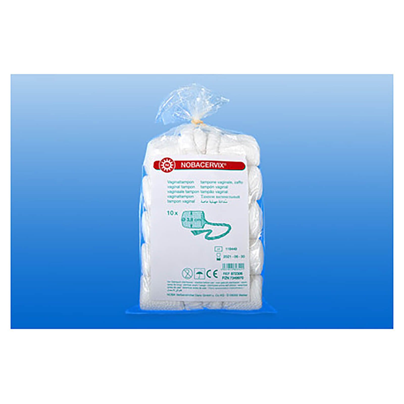 Packung mit mehreren Netzwattestücken in transparenter Folie. Produktname und Details aufgedruckt.