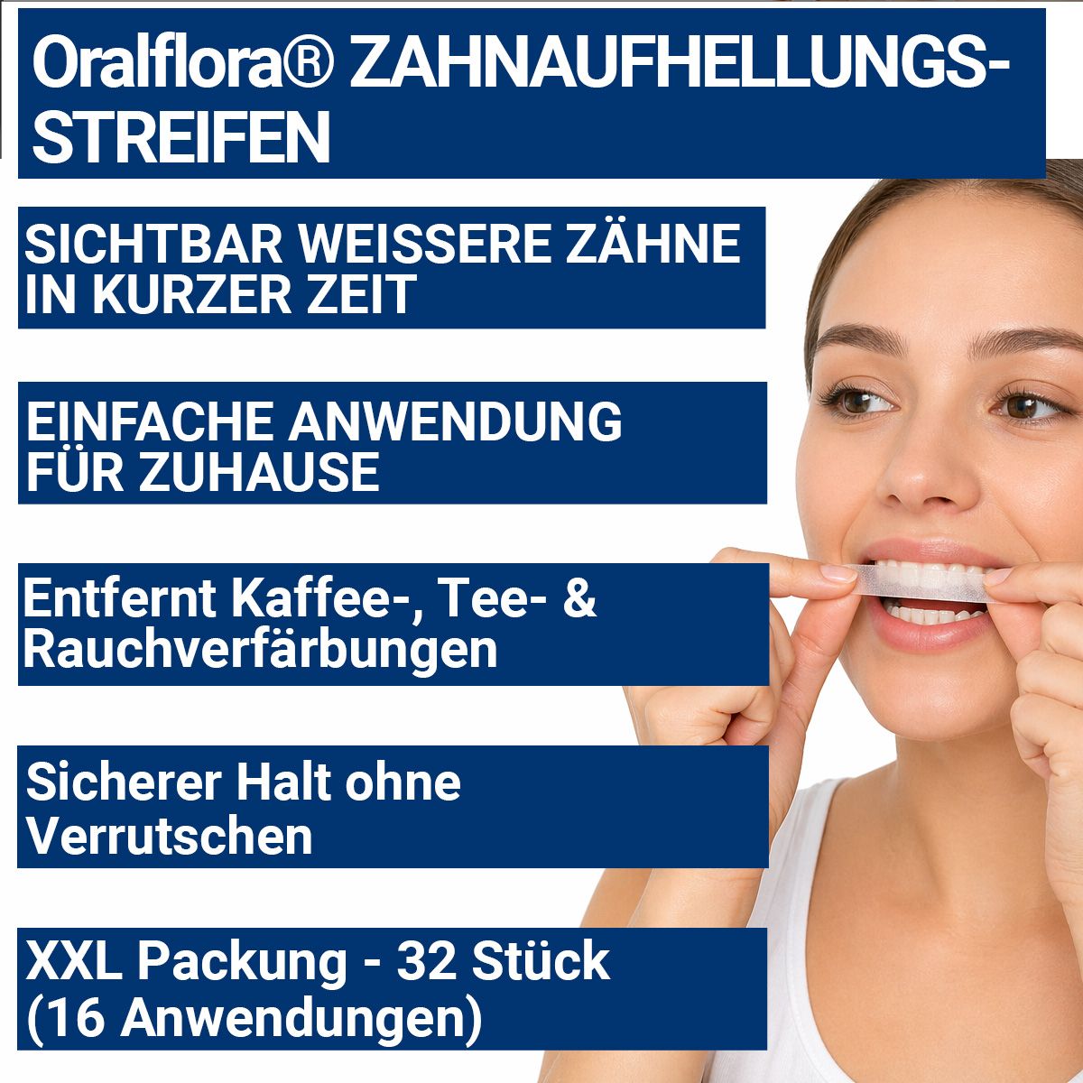 Oralflora Zahnaufhellung Bleaching – Whitening Strips, Zahnaufhellungsstreifen für weißere Zähne