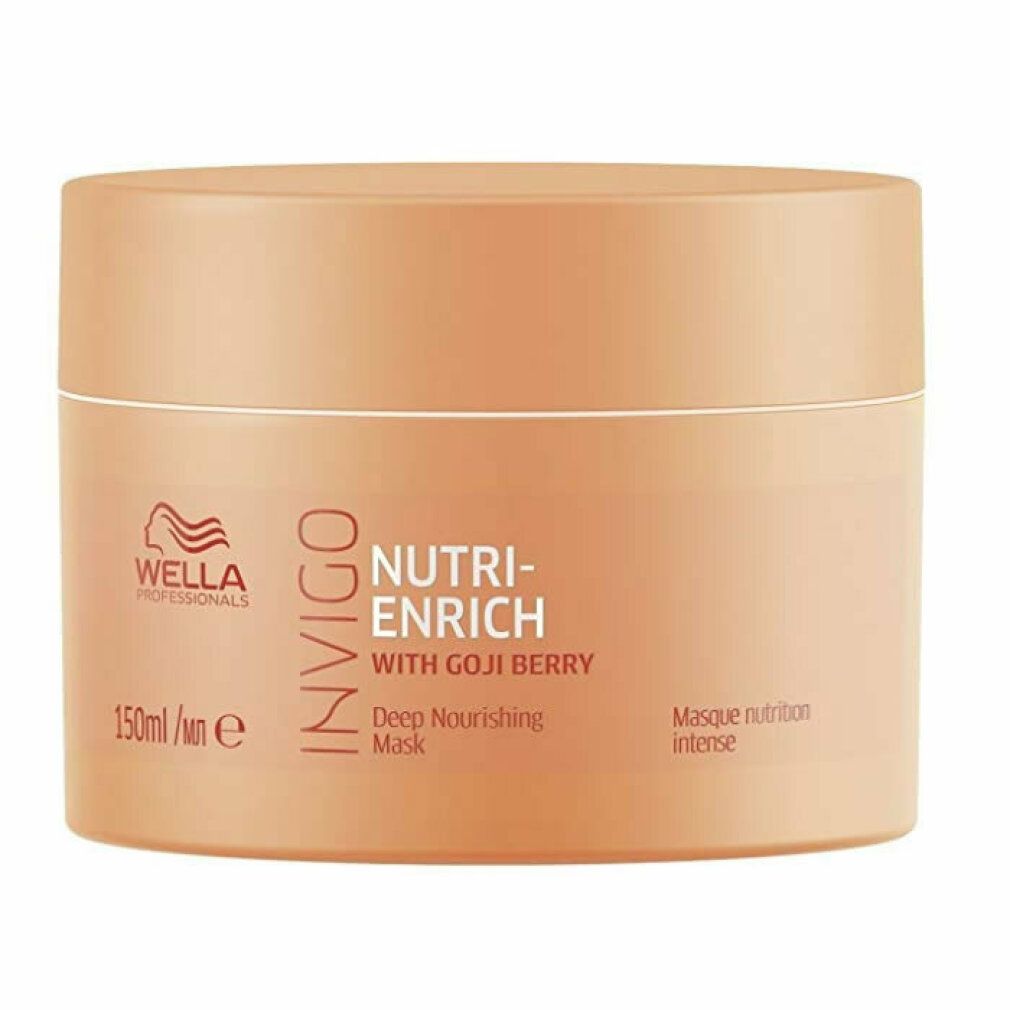 Pfirsichfarbene Dose. Aufschrift: Wella Invigo Nutri-Enrich Deep Nourishing Mask. Mit Goji-Beere. 150ml.
