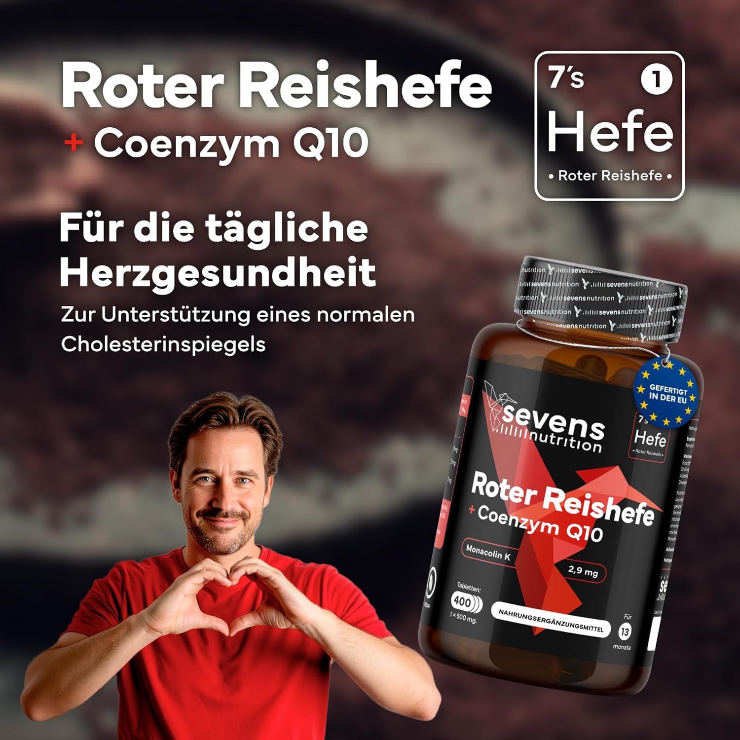 SEVENS NUTRITION Roter Reis Tabletten mit Coenzym Q10 für tägliche Herzgesundheit.