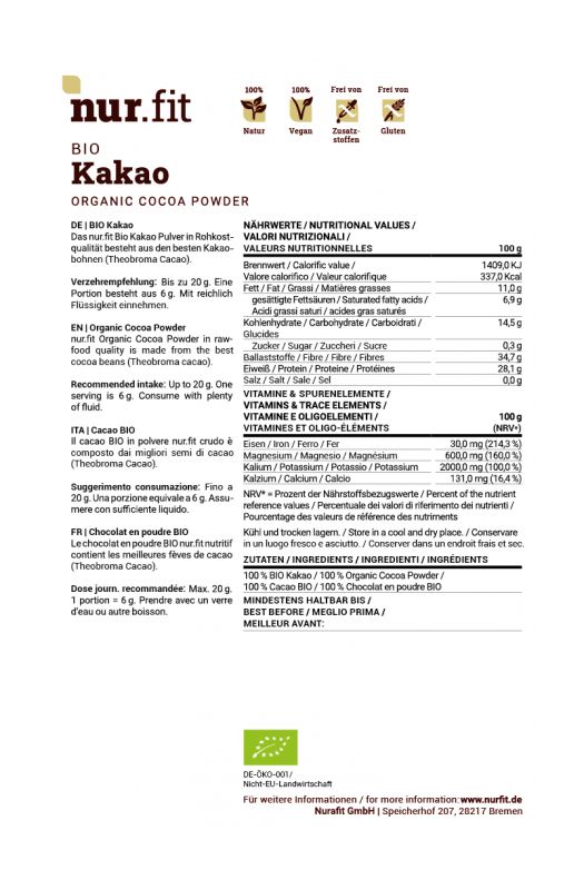nur.fit BIO Kakao Pulver