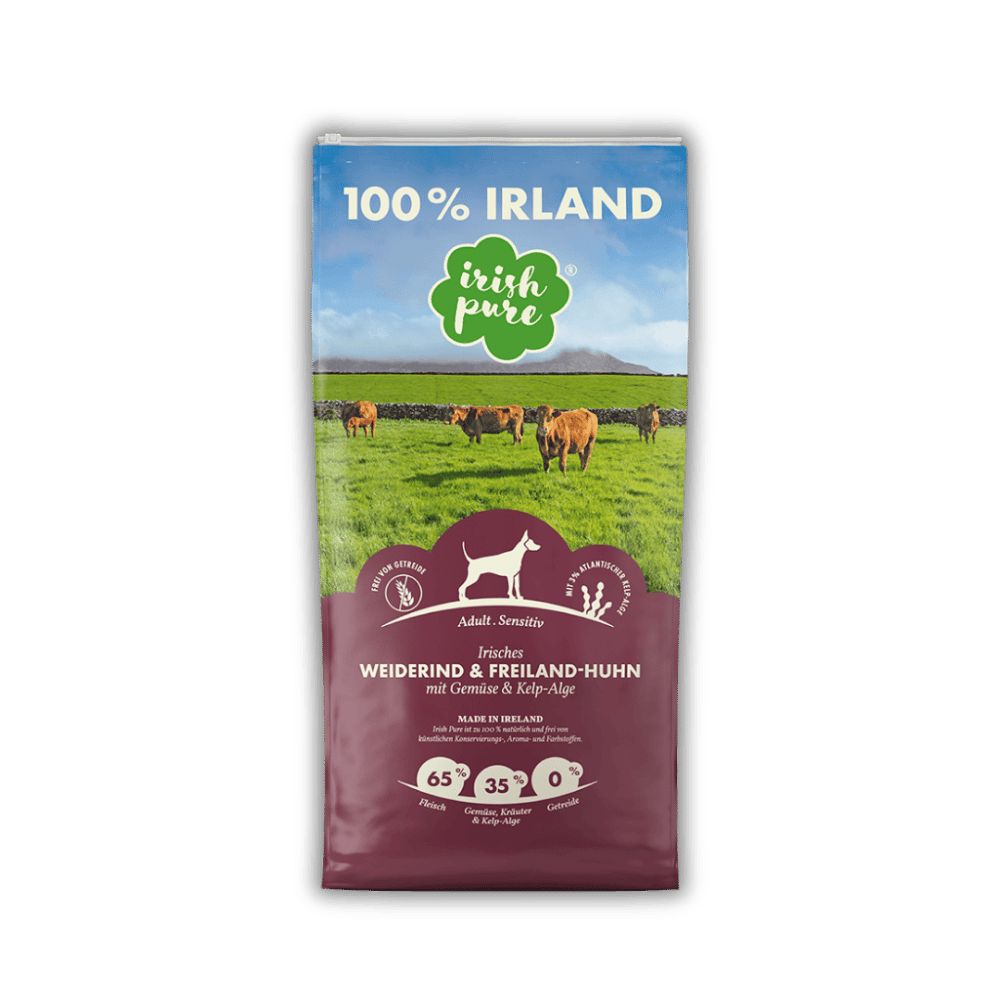Hundefutter-Sack Irish Pure mit Rind & Freiland-Huhn, 100% Irland, mit Gemüse & Kelp-Alge.