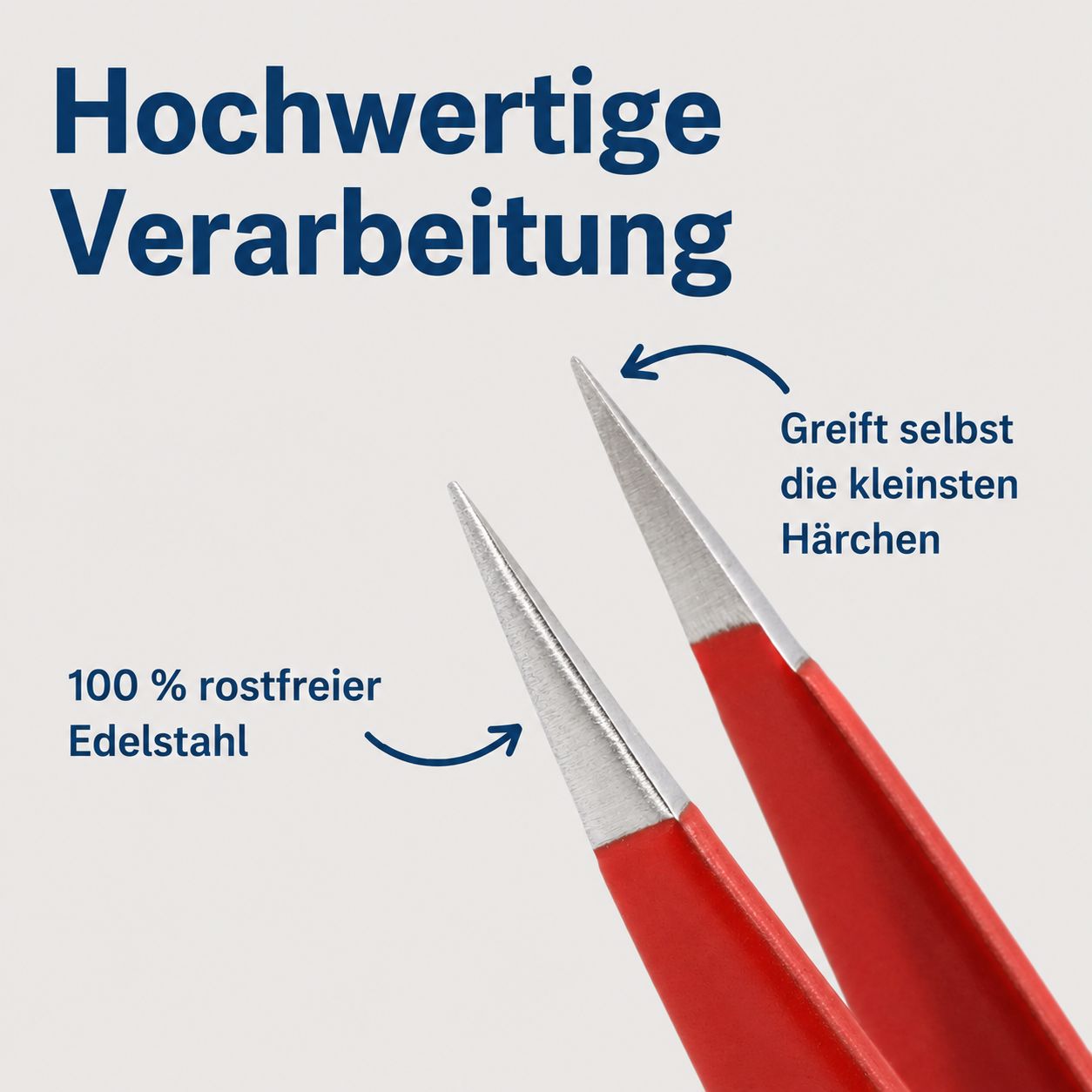 Nahaufnahme der feinen Spitzen einer REMOS Splitterpinzette aus 100% rostfreiem Edelstahl.