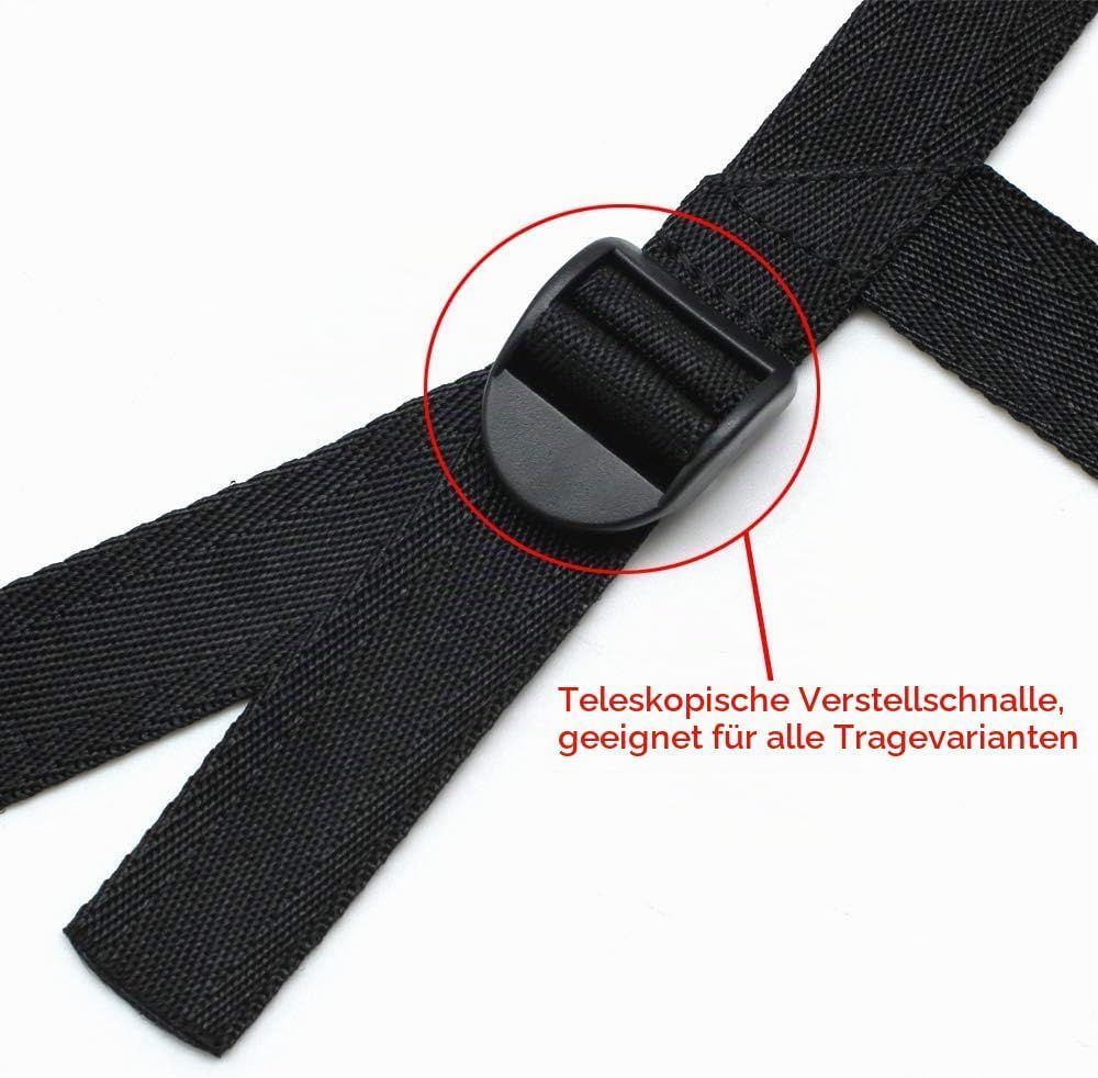Detailansicht einer schwarzen Teleskop-Verstellschalle an einem Band.
