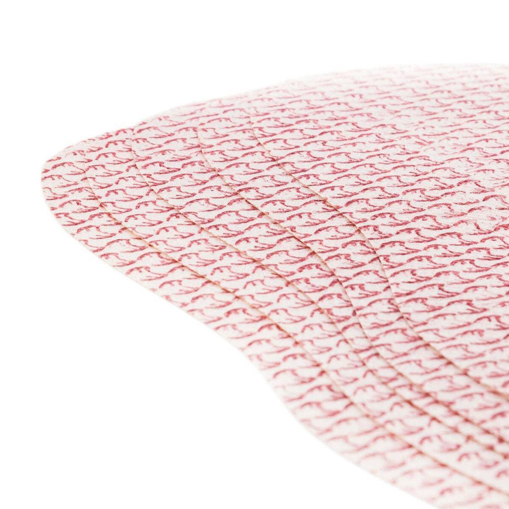 Nahaufnahme von Fitness-Schlankheits-Pflastern. Rosa mit rotem Muster. Mehrere übereinander.