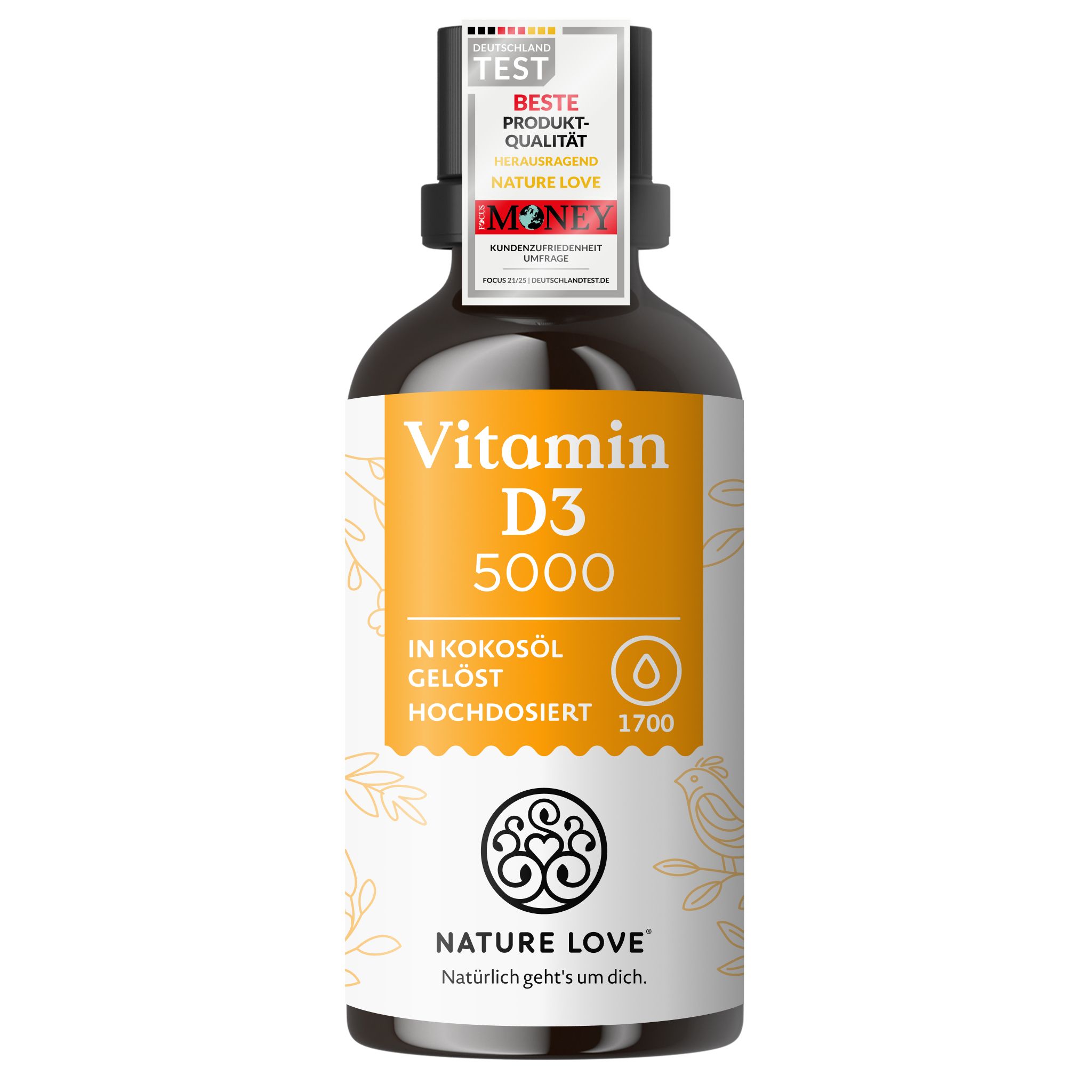 NATURE LOVE® Vitamin D3 5000 I.E. in Kokosöl, hochdosiert.