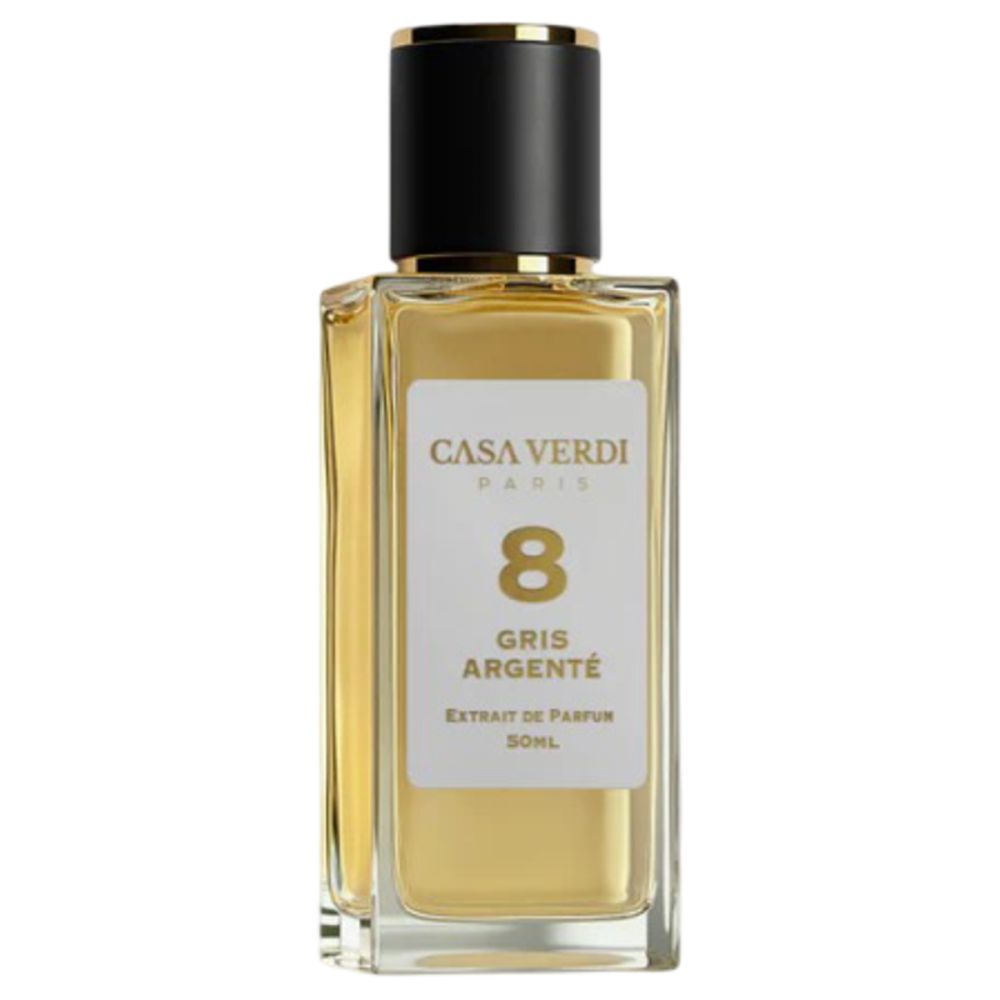 Parfümflakon mit schwarzem Deckel. Aufschrift: Casa Verdi Paris, 8 Gris Argenté, Extrait de Parfum, 50ml.