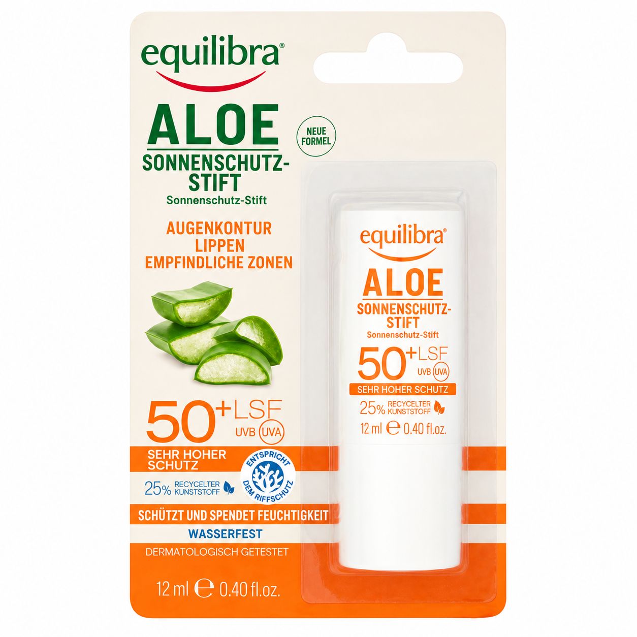 Equilibra Aloe Sonnenschutz Stift LSF 50+, 12 ml.