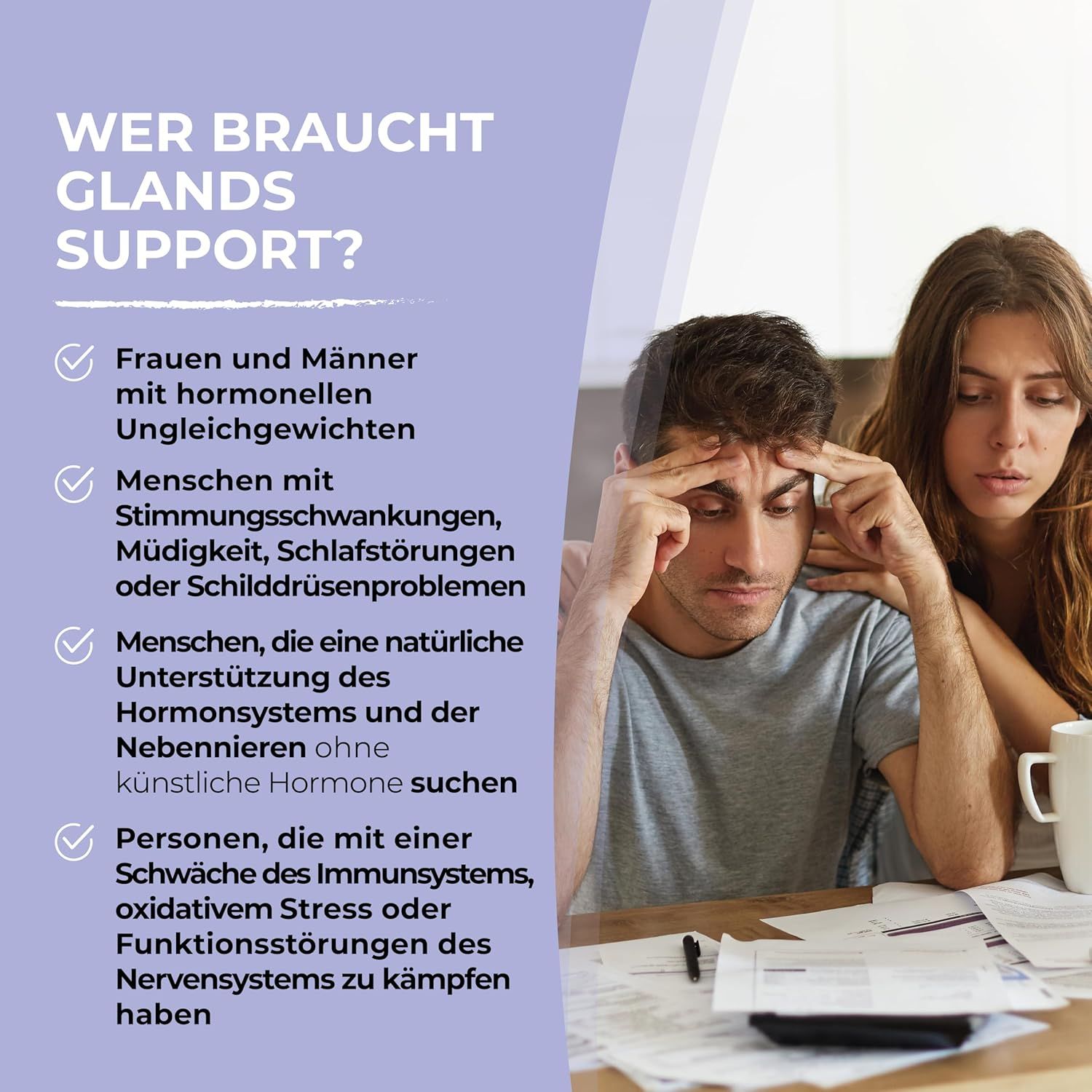 Grafik: Wer braucht Glands Support? Liste mit Kriterien für Frauen und Männer.