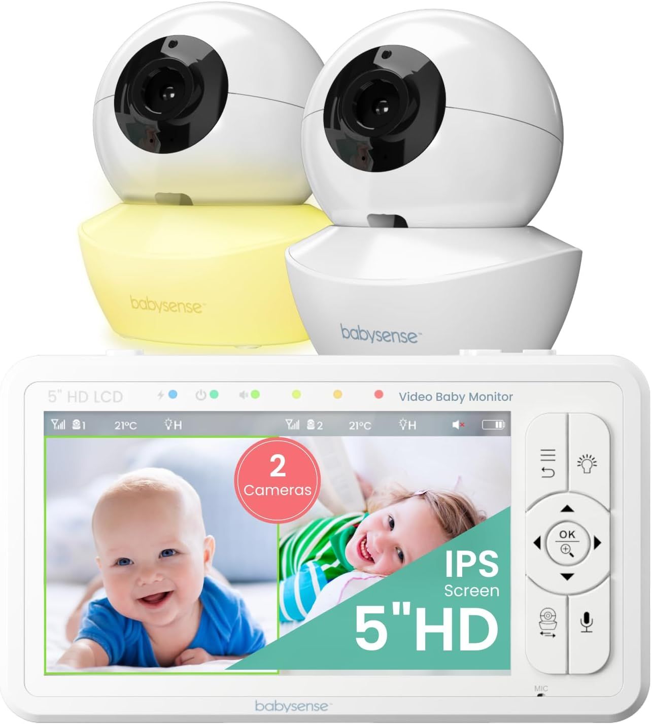 Babysense Babyphone HD 5 Zoll mit 2 Kameras