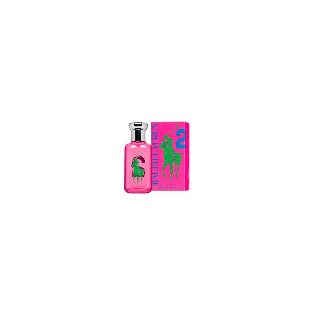 Rosa Flakon mit silbernem Verschluss und pinkfarbener Verpackung. Grünes Reiter-Logo und blaue "2".