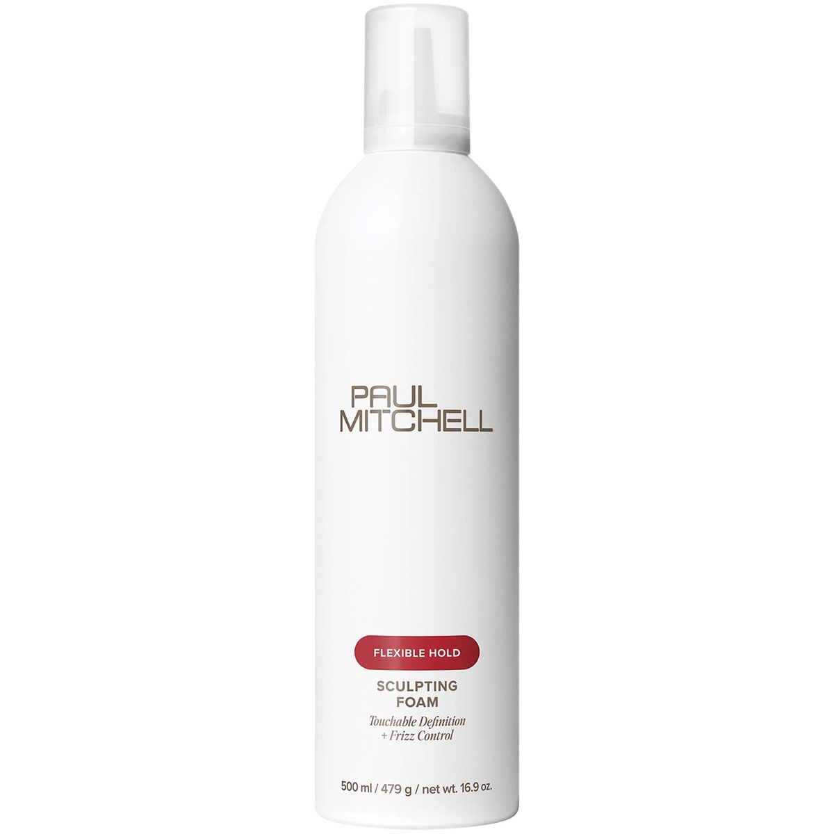 Paul Mitchell Sculpting Foam mit flexiblem Halt. Weiße Flasche mit rotem Etikett.