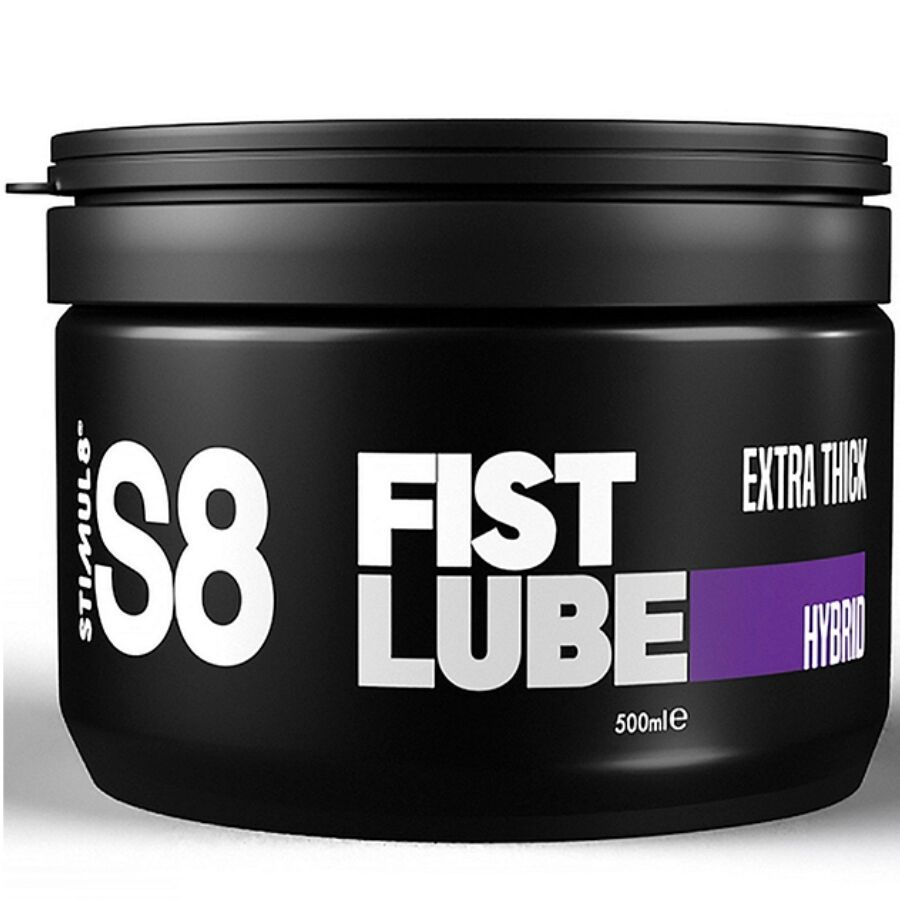 Schwarzer Behälter mit Deckel. Aufschrift: S8 FIST LUBE, EXTRA THICK, HYBRID. Volumenangabe: 500ml.
