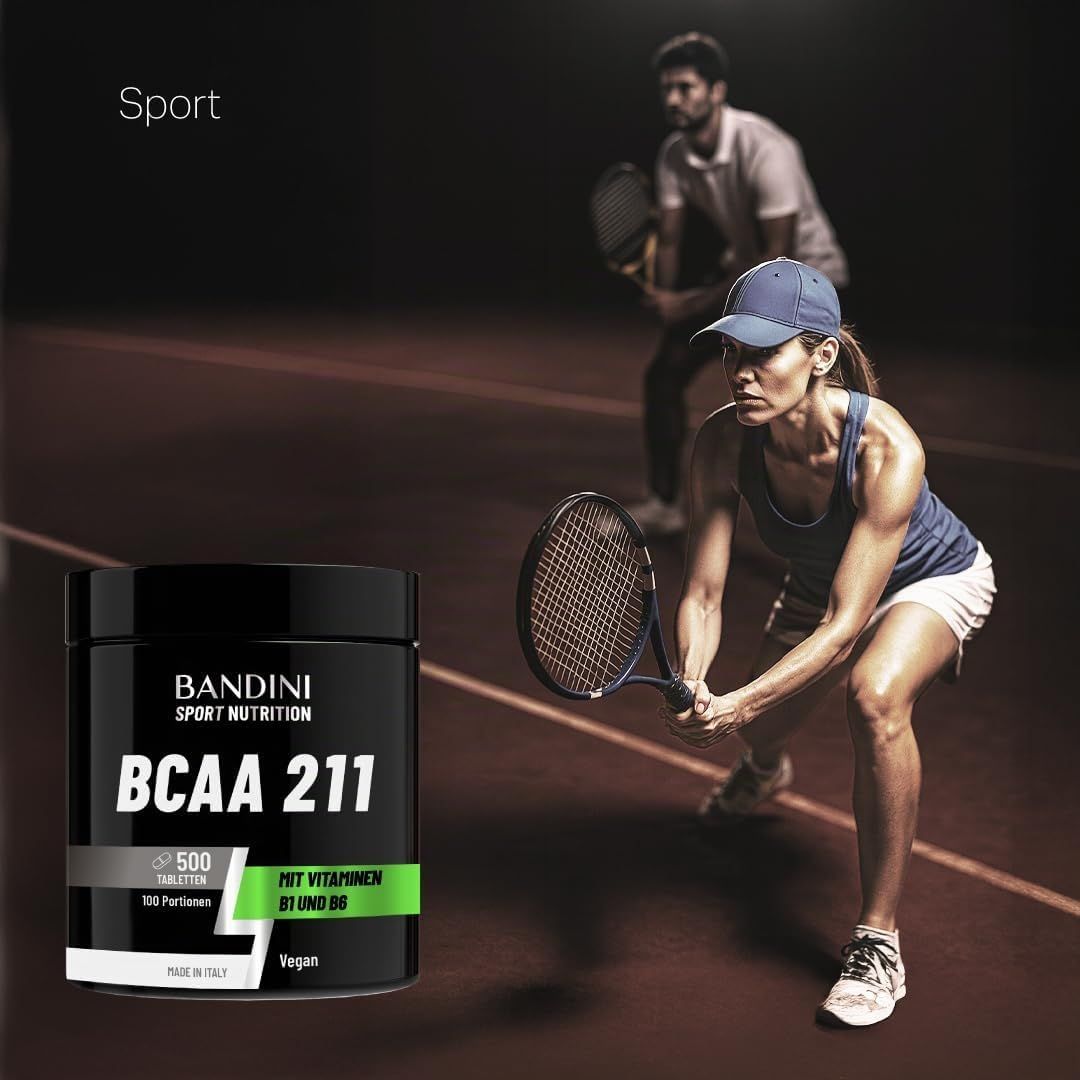 Bandini Sport Nutrition BCAA 211 Dose mit Vitaminen B1 und B6, 100 Portionen, 500 Tabletten.