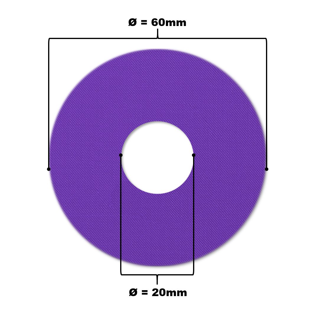 Violettes Katheterpflaster mit zentralem Loch. Durchmesser 60mm, Lochdurchmesser 20mm.