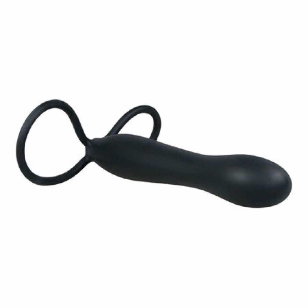 Schwarzer Silikon-Dildo mit zwei Ringen. Produktansicht.