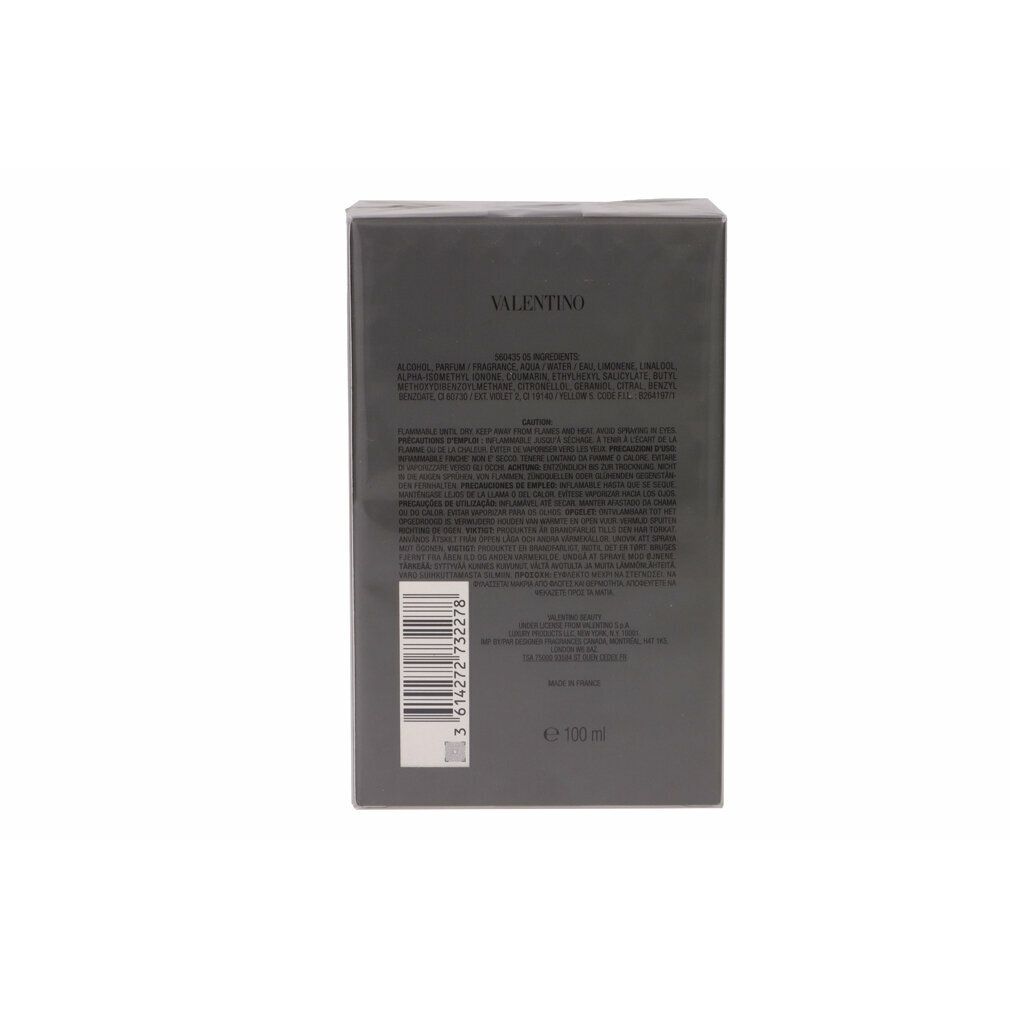 Graue Schachtel. Aufschrift Valentino Uomo Intense. Barcode und Text auf der Rückseite. E 100 ml.