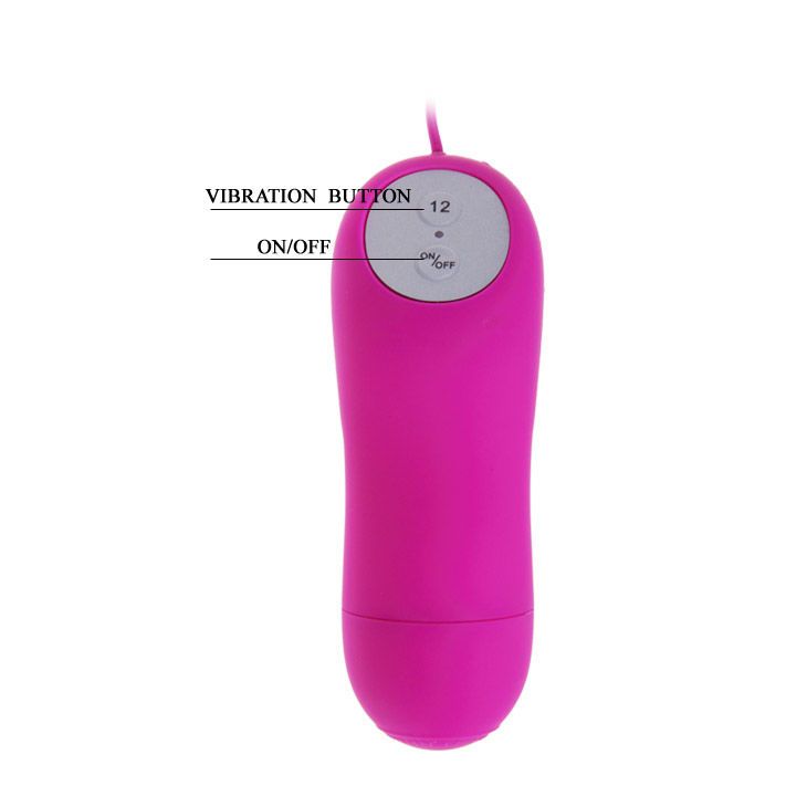 Bedienfeld eines pinken Vibrators mit Ein/Aus- und Vibrationsschaltflächen.