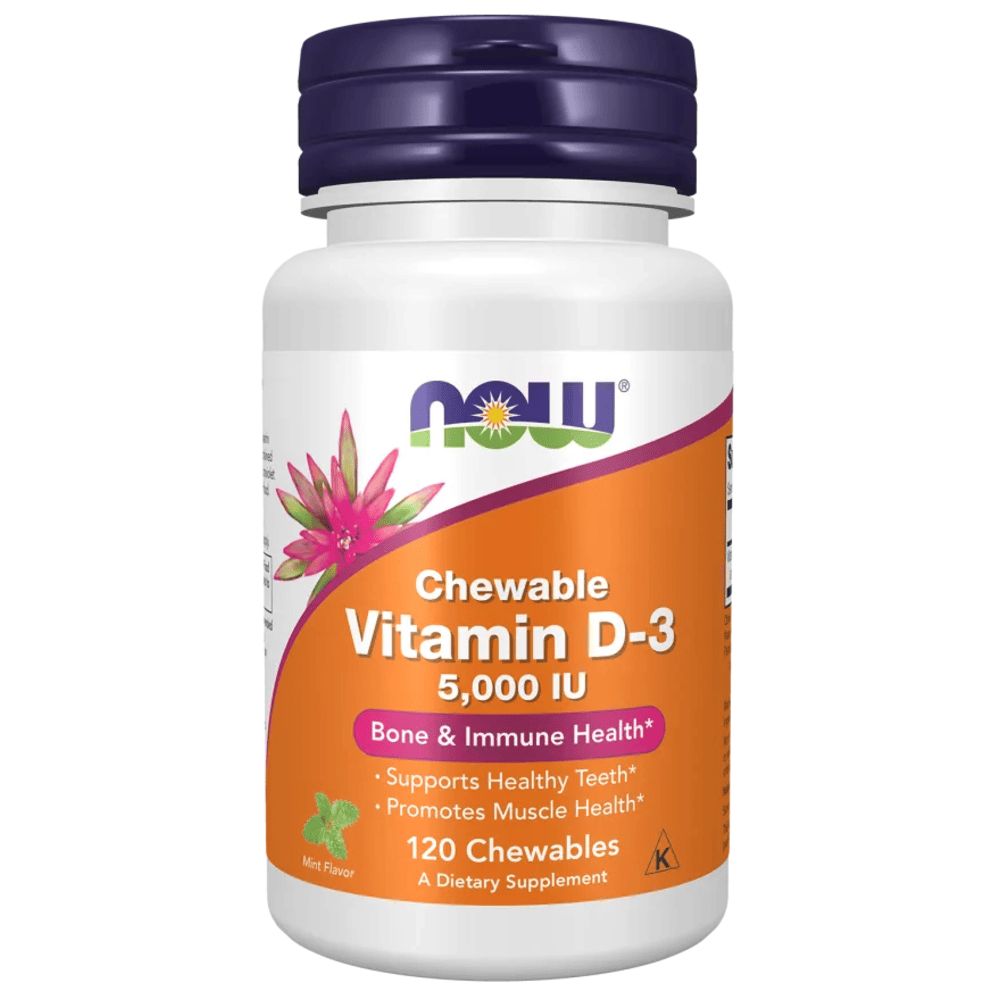 NOW Vitamin D-3 Kautabletten, 5000 IE, 120 Stück.
