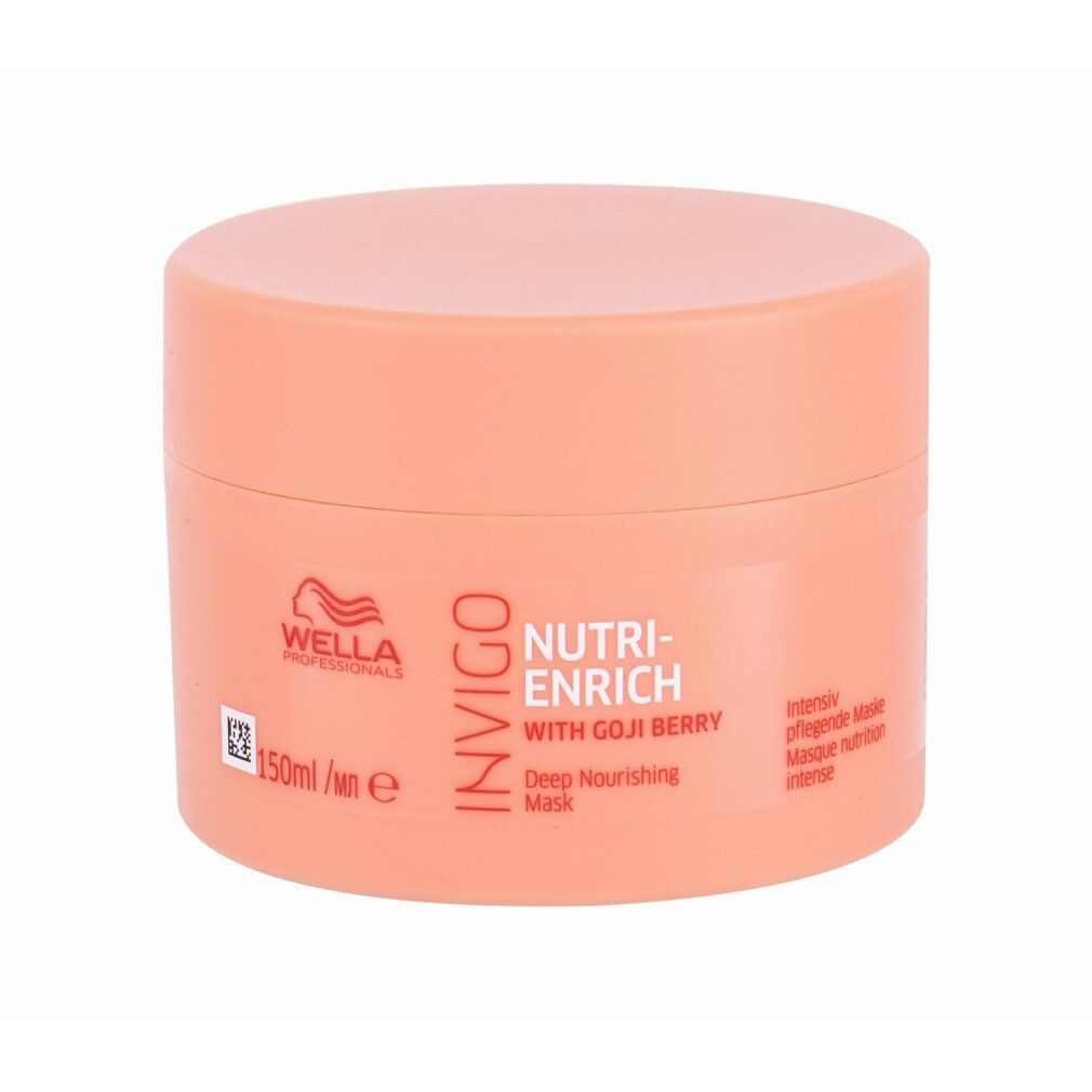 Runde, pfirsichfarbene Dose. Aufschrift: Wella Invigo Nutri-Enrich Deep Nourishing Mask. Mit Goji-Beere. 150ml.