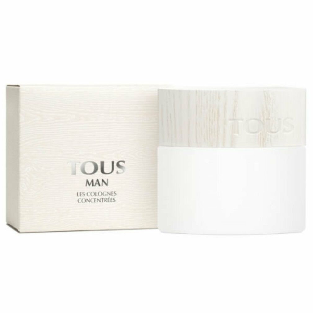 Tous Man Les Colognes Concentrées Flakon und Verpackung. Flakon mit Holzdeckel, Verpackung mit Schriftzug.