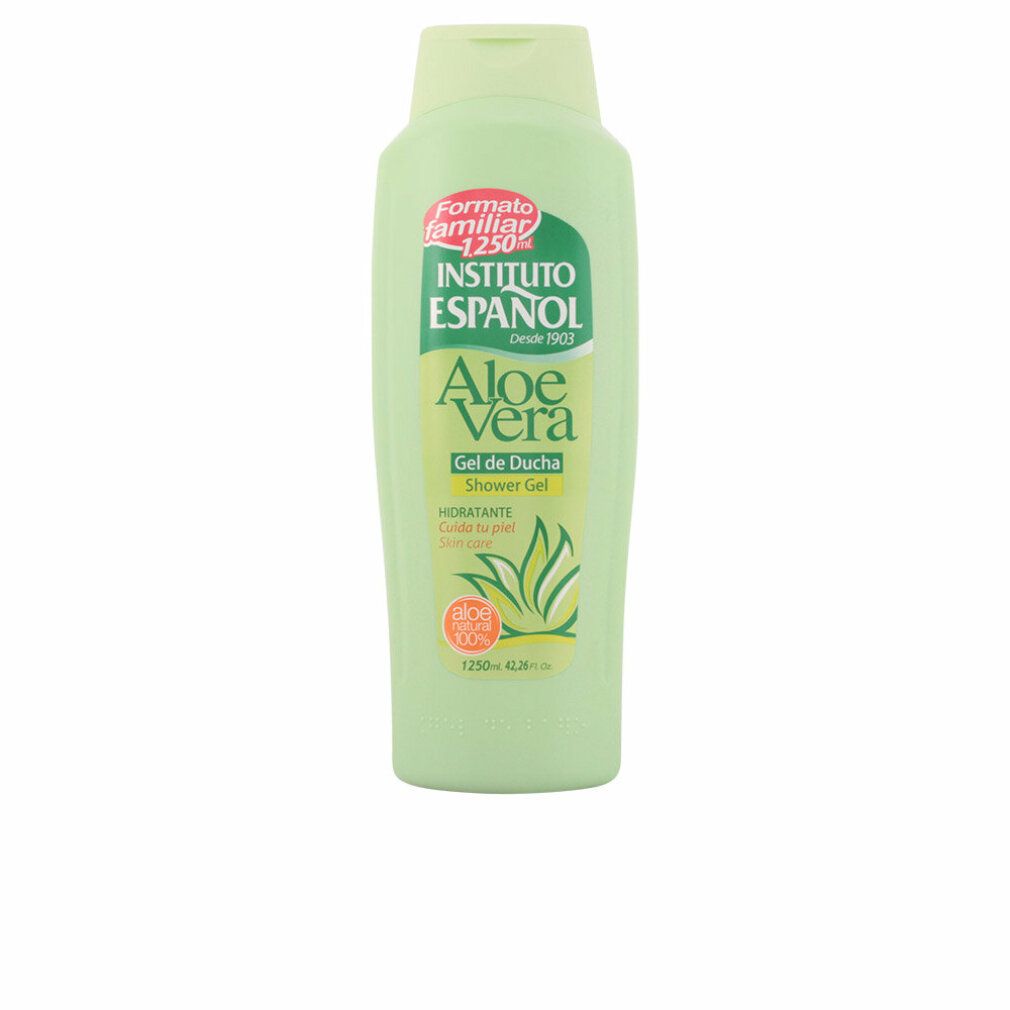 Grüne Flasche INSTITUTO ESPANOL Aloe Vera Duschgel. Aufschrift: Aloe Vera, Gel de Ducha, 1250 ml.