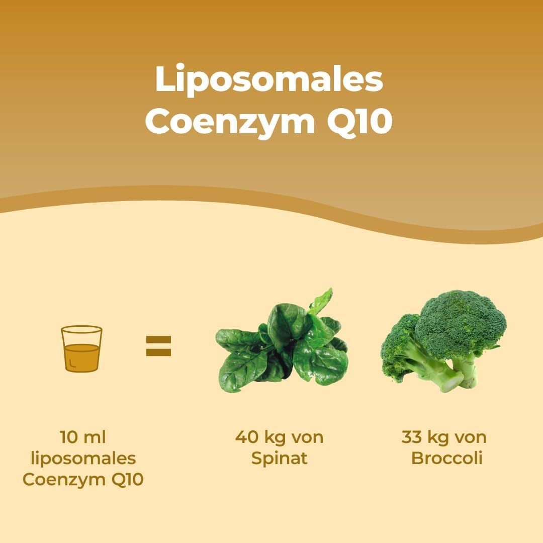 Lipposomales Coenzym Q10: 10ml entspricht 40kg Spinat und 33kg Brokkoli.