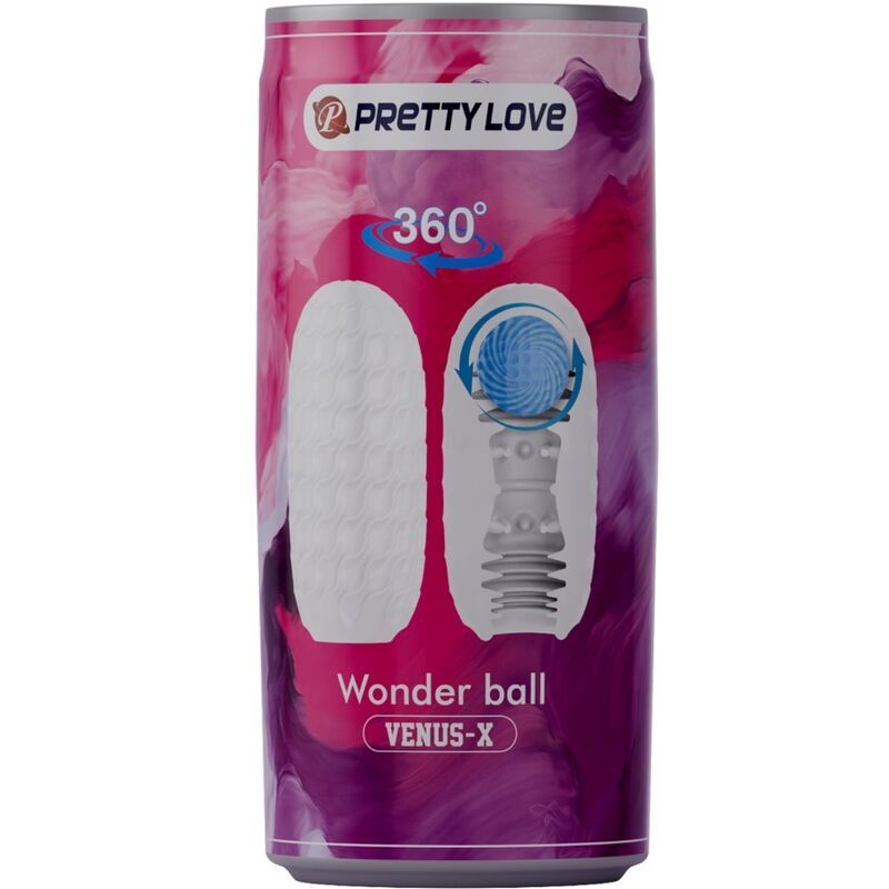 Zylindrische Dose mit Produktabbildung. Text: PRETTY LOVE, Wonder ball, VENUS-X.