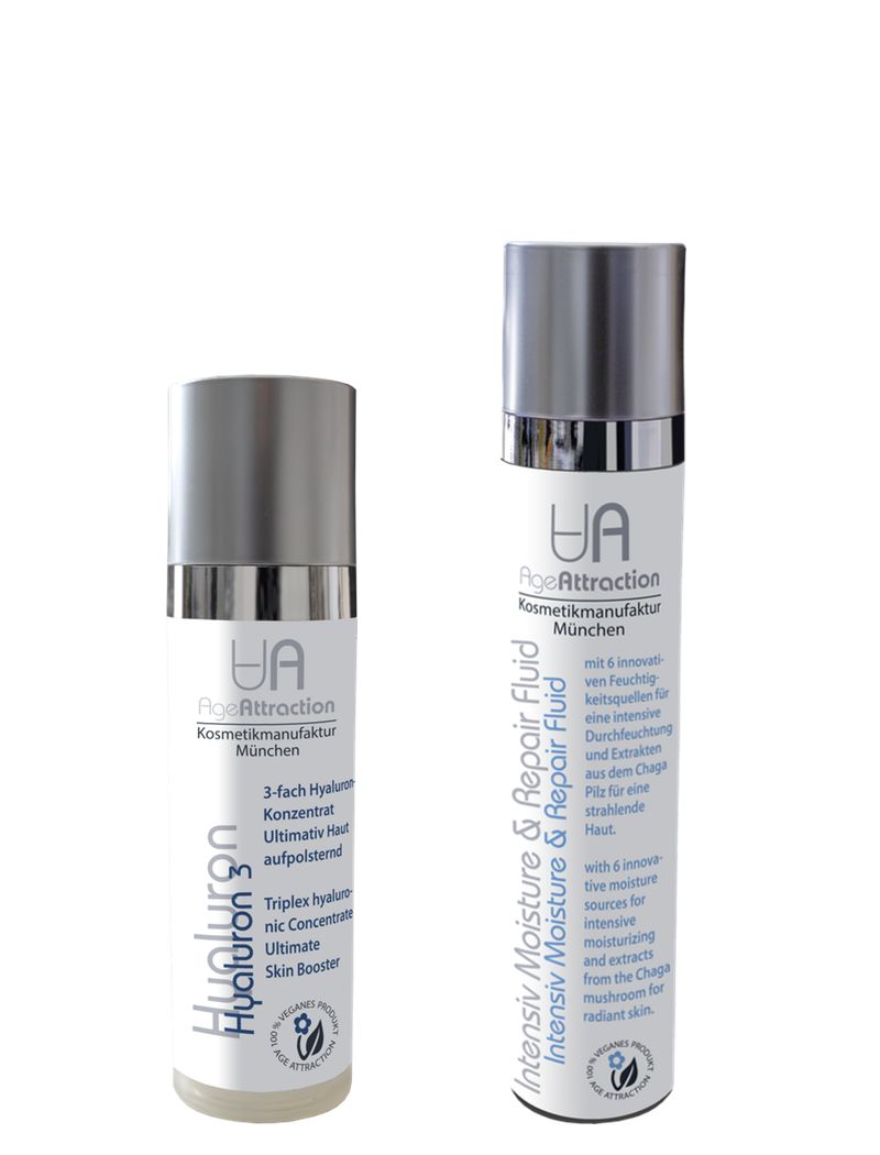 Age Attraction Feuchtigkeit-Boost: Hyaluron Serum 5-Stufen + Intensive Moisture & Repair Fluid
