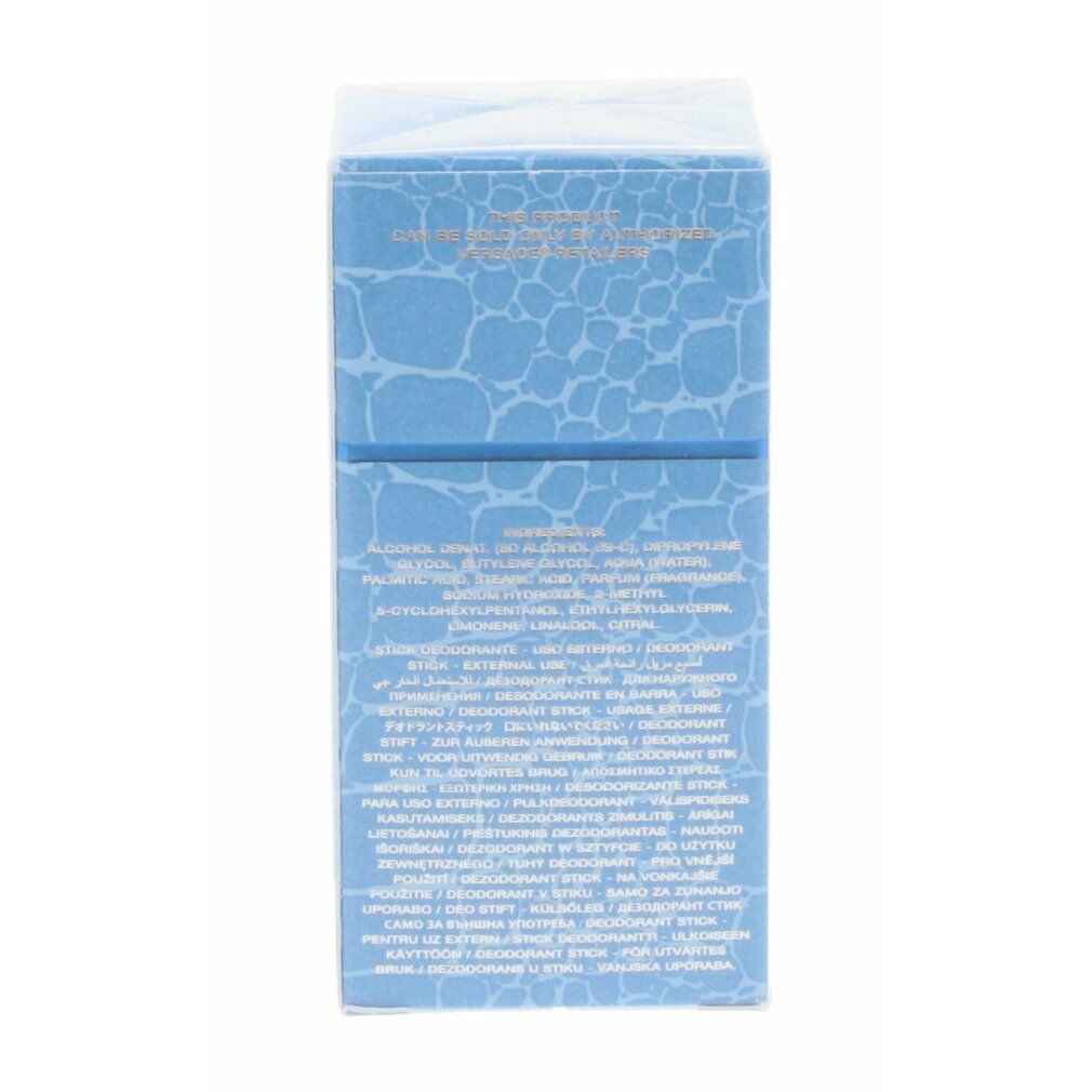 Rückseite der blauen Schachtel mit Text. Krokodilmuster. Blauer Streifen.