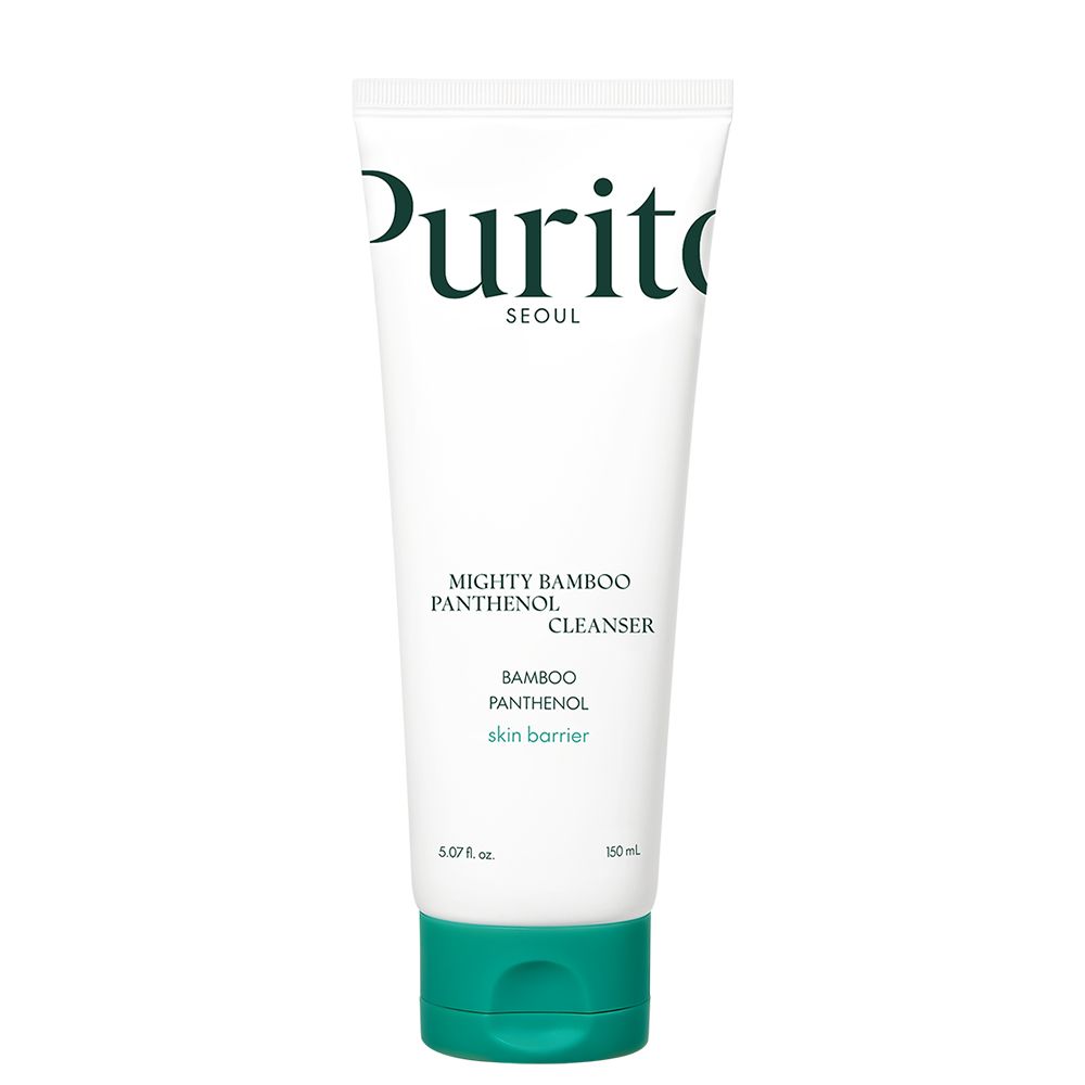 Weiße Tube mit türkisfarbenem Klappdeckel. Enthält PURITO Mighty Bamboo Panthenol Cleanser.
