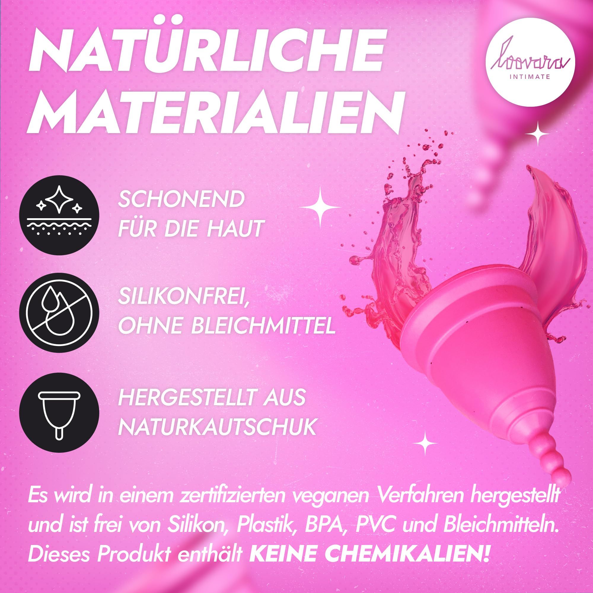 Pinke Menstruationstasse Größe M aus Naturkautschuk, silikonfrei.