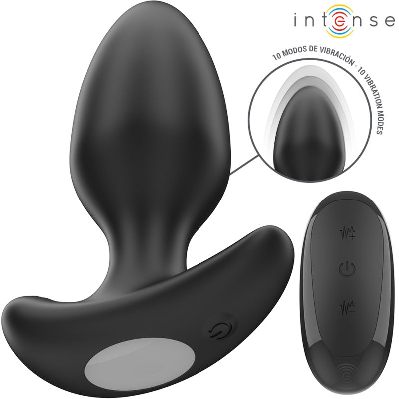Schwarzer Anal Plug mit Fernbedienung. 10 Vibrationsmodi. Marke: Intense.