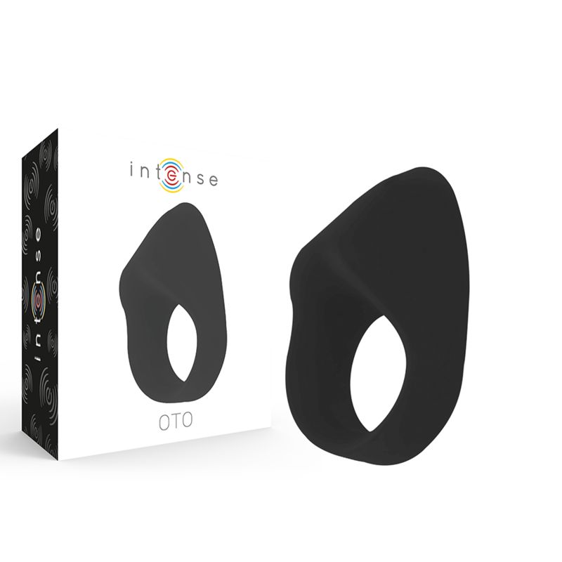 Verpackung und Penisring. Marke: Intense. Text: OTO. Schwarzer Ring.